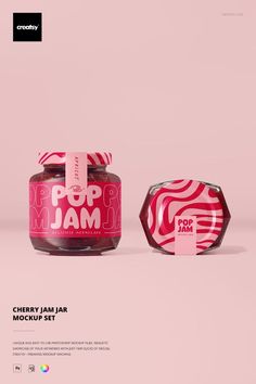 Cherry Jam Jar Mockup Set 2 Typography Packaging Design Inspiration, Essence Packaging Design, Packaging For Sweets, Creative Dessert Packaging, Jar Package Design, Cute Dessert Packaging, Dessert Jar Packaging, Aesthetic Product Packaging, Jar Packaging Design Creative