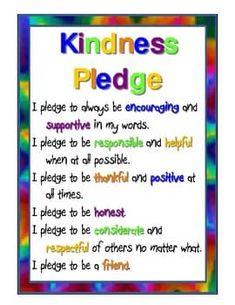 a colorful poster with the words kindness pledge