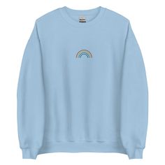 Rainbow Arch Embroidered Sweatshirt! A sturdy and warm sweatshirt bound to keep you warm in the colder months. A pre-shrunk, classic fit sweater that's made with air-jet spun yarn for a soft feel and reduced pilling. • 50% cotton, 50% polyester • Pre-shrunk • Classic fit with no center crease • 1x1 athletic rib knit co Winter Crew Sweatshirt With Embroidered Logo, Crew Sweatshirt With Embroidered Logo For Winter, Winter Crew Sweats With Embroidered Logo, Fleece Sweatshirt With Embroidered Text For Streetwear, Streetwear Fleece Sweatshirt With Embroidered Text, Winter Crew Neck Sweatshirt With Embroidered Logo, Winter Basic Sweatshirt With Embroidered Logo, Blue Embroidered Fleece Sweatshirt, Crew Fleece Sweatshirt With Embroidered Logo