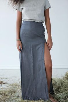 Maxi linen skirt by Black Ficus Sustainable fashion . . #Skirts #MaxiLinenSkirt, #Grayorganicskirt #Longskirt, #Bohoskirt, #Giftforher,  #Skirtwithslits, #Flaxskirt,  #sexylinenskirt, #Beachskirtwomens, linenskirtminimalism, skirtlinenfashion #organic, #linenstyle, #sustainablefashion #ecofriendlybrand #naturallinen Linen Clothes Boho, Maxi Linen Skirt, How To Make Skirt, Fashion Skirts, Skirt Summer, Linen Clothing, Dress Handmade, Boho Skirts, Skirt Long