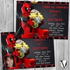 deadpool birthday party card with photo