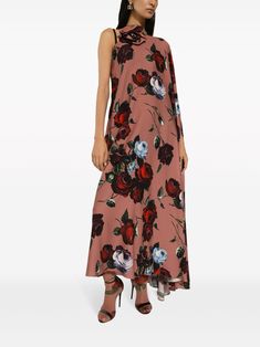 Dolce & Gabbana Rose-print asymmetric dress - Pink