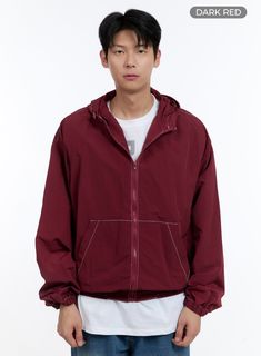 Product Detail Style : Street Occasion : Back to school Type : Men Detail : Stitch, Zip up, Hood Print : Solid Material : Nylon Sleeve : Long sleeve Neck : Hood Fit : Loose fit Nylon100 Color : Blue, Dark red, Black Made in Korea Model Size Model is wearing size M/L and the color Blue. Height : 6'0" | 184cm / Top : L / Bottom : XL (32 inch) .prddescription table, .prddescription td, .prddescription th { border : 1px solid black; border-collapse : collapse; padding: 10px; } Size(Inch) Size Should Casual Red Windbreaker With Detachable Hood, Casual Long Sleeve Windbreaker With Detachable Hood, Casual Windbreaker With Detachable Hood For Streetwear, Nylon Track Jacket With Double-lined Hood, Red Nylon Hooded Jacket For Fall, Casual Sports Outerwear With Detachable Hood, Casual Solid Windbreaker With Adjustable Hood, Nylon Hooded Jacket For Fall Streetwear, Fall Nylon Track Jacket With Double-lined Hood