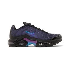 Nike Air Max Plus Gs 'Spirograph' New And Unworn Size 5.5 Mens Dynamic Purple Breathable Sneakers, Nike Breathable Purple Running Shoes, Dynamic Purple Running Shoes With Air Max Cushioning, Purple Mesh Running Shoes With Round Toe, Purple Mesh Running Shoes, Purple Dynamic Running Shoes With Round Toe, Dynamic Purple Running Shoes With Round Toe, Purple Sports Sneakers With Translucent Outsole, Nike Purple Running Shoes For Streetwear