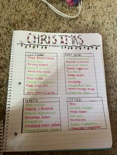 a notebook with christmas writing on it