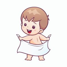 a little boy with a towel around his waist holding it in one hand and smiling at the camera