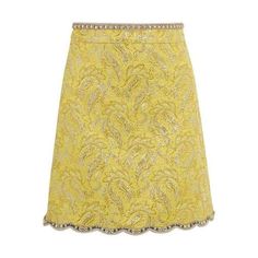 Crafted in Italy from yellow, gold and silver brocade, it is decoratively embellished with metallic beads, faux pearls and crystals at the waist and piped scalloped hem.Yellow, gold and silver brocade.Concealed hook and zip fastening at side.63% acetate, 21% polyamide, 16% polyester; Embroidery: 40% cotton, 30% metallic fiber, 30% polyester;Lining: 100% linenDry clean.Made in Italy. Gucci Yellow, Yellow Mini Skirt, Rok Mini, Brocade Skirt, Scalloped Skirt, Beige Skirt, Embellished Skirt, Metallic Skirt, Yellow Skirt