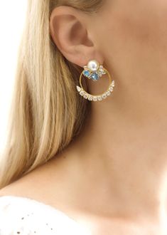 Aquamarine Bridal Earrings Light Blue Crystal Hoop Earrings - Etsy Blue Hoop Earrings For Wedding, Blue Round Pearl Earrings For Wedding, Crystal Hoop Earrings, White Crystals, Pearl Crystal, Bridal Pearls, Pretty Earrings, Stylish Jewelry, Earrings Etsy