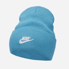 Brand New Blue Casual Beanie For Cold Weather, Casual Blue Beanie, Blue Casual Winter Beanie, Blue Warm Beanie For Cold Weather, Trendy Blue Beanie, Nike Winter Beanie Hat, Nike Casual Hat For Spring, Casual Nike Hats For Spring, Blue Casual Beanie For Streetwear