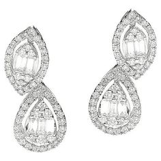 Earrings in 18kt white gold set with 106 diamonds 0.48 cts and 10 baguette cut diamonds 0.43 cts White Gold Bridal Earrings With Baguette Diamonds, Formal White Diamond Earrings With Baguette Diamonds, White Diamond Baguette Cut Earrings, White Baguette Diamond Earrings, Baguette Jewelry, 1st Dibs, Jewellery Sketches, Diamond Jewelry Necklace, White Gold Set