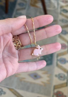 Bunny Pendant, Small Bunny, Carved Stone, White Agate, Opal White, Color Tone, Pink Opal, Stone Carving, Blue Sapphire