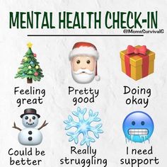 an image of mental health check - in with santa claus and other holiday related items