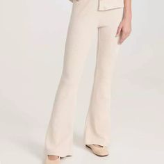 New With Tags Casual Fitted Ribbed Pants, Beige Stretch Ribbed Pants, Stretch Ribbed Beige Pants, Casual Fitted Ribbed Bottoms, Casual Ribbed Fitted Bottoms, High Waist Beige Ribbed Bottoms, High Waist Ribbed Beige Bottoms, Fitted Full Length Knit Pants, Casual Ribbed Beige Bottoms