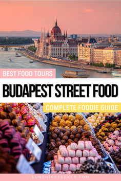 the budapest street food guide is featured in this postcard with text overlaying it