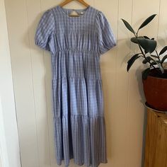 Light Blue, Subtle Gingham Pattern. Has Pockets! Cutout Detail In Back. Excellent Condition; Never Worn. Gingham Pattern, Mod Dress, Gingham, Color Blue, Light Blue, Midi Dress, Womens Dresses, Pattern, Dresses