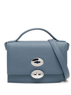 steel blue calf leather grained texture debossed logo to the rear tonal stitching silver-tone hardware foldover top clasp fastening detachable shoulder strap single top handle internal patch pocket Texture Logo, Debossed Logo, Grey Bag, Bluish Gray, Steel Blue, Blue Bags, Leather Crossbody Bag, Leather Crossbody, Top Handle