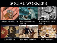 a poster with pictures of different people and their work related to social worker's life