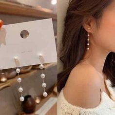 Pearl Long Earrings Women Moon Star Flower Rhinestone Wedding Earrings Jewelry | eBay Korean Jewelry Earrings, Pearl Long Earrings, Long Pearl Earrings, Geometric Fashion, Korean Jewelry, Wedding Earrings Drop, Wedding Pendant, Earring Trends, Classic Earrings