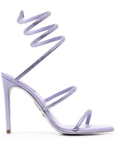 Purple High Heels, Rene Caovilla Shoes, Glass Heels, Aquazzura Heels, Purple Heels, Studded Shoes, Bridal Sandals, Rene Caovilla, Satin Heels