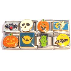 PRICES MAY VARY. High quality stainless steel Italian charm links Interchangeable and combinable with our entire line of Italian Charms as well as with all other major brands. Add to your existing charm bracelet or start a new one today. Interlocking charms (AKA links) hook to other charms using an internal spring. Set of 8 Different Halloween Italian charms. We use high quality stainless steel links to create our standard size 9mm charms which are compatible with all major brands. Italian Bracelet, Italian Charms, Beaded Things, Halloween Bracelet, Iphone Wallpaper Pattern, Spring Set, Halloween Spooky, Dream Jewelry, Aphrodite