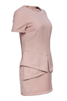 Grab this soft and dreamy structured frock today from BCBG! Made with an origami-inspired peplum, this sleek sheath dress will add some romance to your office day, or wear it with some drop earrings for an evening look. Size 8 64% Polyester, 31% Rayon, 5% Spandex Sheath silhouette Peplum drop waist Rounded neckline Cropped sleeves Zippered back Waist 32" Bust 34" Total length 33" Chic Peplum Office Dress, Chic Peplum Dress For Office, Chic Office Peplum Dress, Fitted Office Dress With Pleated Hem, Feminine Fitted Peplum Dress, Feminine Sheath Mini Dress For Work, Feminine Solid Color Mini Dress For Work, Bcbg Max Azria, Max Azria