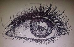 a drawing of an eye with long lashes on the bottom part of its iris is shown