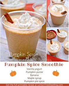 pumpkin spice smoothie with whipped cream and cinnamon