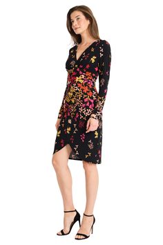 Say hello to Brie, an effortlessly chic wrap dress with a captivating floral cascade print. Crafted from luxuriously soft, stretchy jersey for all-day comfort. Features a flattering V-neckline, long sleeves, and a tulip hem. Perfect for office meetings, dinner dates, or weekend brunches. Dress up with heels and a clutch or keep casual with flats and a denim jacket. Floral Cascade, Marigold Orange, Yellow Marigold, Denim Jacket Black, Dinner Thanksgiving, Dinner Dates, Black Coral, Tulip Skirt, Illusion Dress