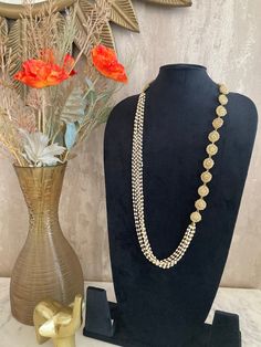 Perfect for adding a touch of sophistication to any occasion, this handmade necklace is a symbol of timeless beauty and grace that you can cherish forever. Elegant Round Beads Chain Necklace For Parties, Long Beaded Chain Necklace For Party, Multi-strand Pearl Pendant Necklace For Formal Occasions, Formal Multi-strand Necklace With Pearl Pendant, Gold Necklace With Beaded Chain For Party, Party Gold Plated Beaded Chain Necklace, Elegant Gold Beaded Chain Necklace For Party, Party Beaded Pearl Necklaces With Pearl Pendant, Party Pearl Beaded Necklaces With Pearl Pendant