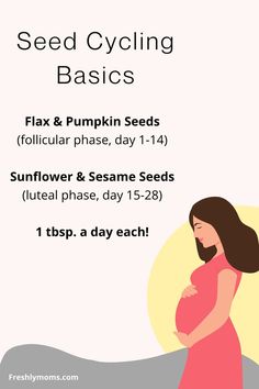 Seed Cycling Basics:

·         Flax & Pumpkin Seeds (follicular phase, day 1-14)
·         Sunflower & Sesame Seeds (luteal phase, day 15-28)
·         1 tbsp. a day each!

Seed Cycling Basics | seed cycling | polycystic ovary syndrome | pcos | women fertility | female fertility | fertility tips | seed cycling hormones 

#hormones #fertility #seedcycling #pcos Seeds For Fertility, Pumpkin Seeds Benefits, Follicular Phase, Luteal Phase, Fertility Tips, Seed Cycling, Fertility Health, Female Fertility, Fertility Diet