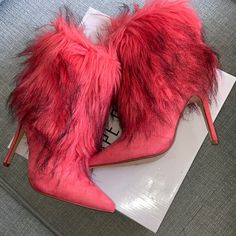 Bnib This Pair Of Faux Fur Hot Pink/Coral Boots Are Style Mini-60, Dust Rose Is The Actual Color Name. These Are A Women’s Size 7 With A Bronze/Gold Tone Zipper Pull. The Faux Fur Is Pink With Black Tips. Please Note On The Left Boot, On The Bottom Sole, There Is A Small Blemish Which Is Unnoticeable While Standing,I Just Wanted To Be Upfront. Please Feel Free To Ask Any Questions. Thanks For Stopping By! Heel Height Is Approx 3” Overall Boot Height From The Back,Top To Heel, Approx 10” Pink Round Toe Heeled Boots For Winter, Pink Pointed Toe Booties For Fall, Pink High Heel Mid-calf Boots For Winter, Pink Leather Mid-calf Boots For Winter, Pink Round Toe Booties For Fall, Pink High Ankle Mid-calf Winter Boots, Winter Pink Mid-calf High Ankle Boots, Pink Ankle-high Booties For Fall, Winter Pink Closed Toe Heels