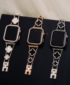 Beautifully designed watch bands to customize your Apple Watch created with durability, comfort and style in mind. The perfect polished look for all day, everyday wear. Easy to attach and switch out Lightweight stainless steel material that is made to last Connectors allow for a seamless fit with your watch interface Sturdy and secure clasp Self adjustable using the fold over clasp, removing additional clasps to reduce the length of the band Compatible with all Apple Watch Bands (series 1-6) and Black Diamond Watch, Apple Watch Bands Gold, Apple Watch Cover, Cute Apple Watch Bands, Apple Watch Design, Chunky Silver Jewellery, Apple Watch Bands Fashion, Apple Watch Bands Women, Pretty Watches