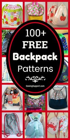 many different bags with the words free back pack patterns