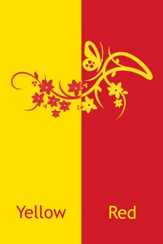 a yellow and red background with flowers