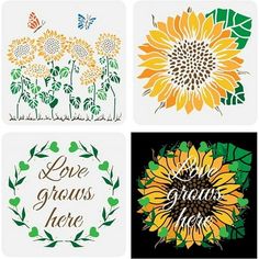 four different cards with flowers and words on them