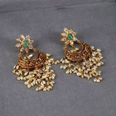 Emerald Floret Guttapusalu Earrings Guttapusalu Chandbalis, Gutta Pusalu Jewellery Earrings, Guttapusalu Earrings Gold, Guttapusalu Earrings, Buttalu Earrings Gold, Earrings Gold Indian, Guttapusalu Necklace, Pearl Earrings Designs, Buy Earrings Online