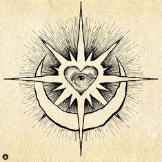 a drawing of a heart in the middle of a sun with rays coming out of it