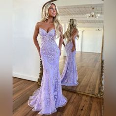 Prom Light Purple Mermaid Corset Prom Dress With Floral Decor Size:0 Light Purple Sequin Prom Dress, Mermaid Grad Dresses, Prom Dress Inspiration 2024, Light Purple Grad Dress, Repunzle Prom Dress, Sparkly Purple Prom Dress, Tangled Inspired Prom Dress, Lilac Prom Dress Lavender, Lavender Purple Prom Dress