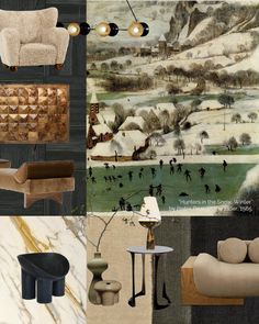 a collage of different types of furniture and decor in various colors, shapes and sizes