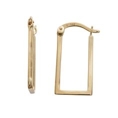 Featuring a polished rectangular-shaped hoop, these fashionable 14k gold earrings showcase your unique sense of style. Featuring a polished rectangular-shaped hoop, these fashionable 14k gold earrings showcase your unique sense of style.  Length: 0.8 in. Backings: fishhook Metal: 14k gold Finish: polished Packaging: boxed Nickel free Size: One Size. Color: Yellow. Gender: unisex. Age Group: adult. Luxury 14k Gold Rectangular Earrings, Modern 14k Gold Rectangular Earrings, Classic Gold Square Cut Earrings, Minimalist 14k Gold Rectangular Earrings, Modern Square Yellow Gold Hoop Earrings, Elegant Rectangular Hoop Earrings For Formal Occasions, Classic Square Yellow Gold Earrings, Gold Classic Rectangular Link Earrings, Classic Gold Earrings With Rectangular Links