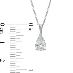 Elevate your look with a classic and sparkling style when you wear this versatile pear-shaped lab-created diamond solitaire pendant. Fashioned in 14K white gold The dazzling 1 ct. certified pear-shaped lab-created diamond solitaire boasts a color rank of F and clarity of Si2. Lovely worn solo or paired with other chains and necklaces Includes certification card This pendant suspends along an 18.0-inch cable chain that secures with a lobster claw clasp. Classic Formal Solitaire Necklace With Teardrop Pendant, Classic Teardrop Solitaire Necklace With Brilliant Cut, Formal Solitaire Teardrop Pendant Necklace, Fine Jewelry Solitaire Necklace Brilliant Cut Pear-shaped, White Gold Pear-shaped Cubic Zirconia Solitaire Necklace, Classic Pear Shaped Solitaire Necklace With Prong Setting, Classic Pear-shaped Solitaire Necklace With Brilliant Cut, Classic Pear-shaped Brilliant Cut Solitaire Necklace, Classic Pear-shaped Cubic Zirconia Diamond Necklace