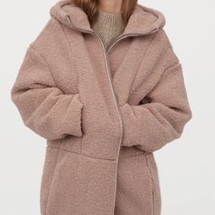 Never Worn, New With Tags! Perfect Condition. Full Zipper, Front Pockets, Hooded Coat Jacket, Dusty Rose Pink Color. New With Tags In Size Small. Smoke And Pet Free Home! Cozy Sherpa Outerwear With Double-lined Hood, Cozy Sherpa Hooded Jacket For Winter, Winter Hooded Fur Coat With Zipper Closure, Hooded Fur Coat With Zipper For Winter, Warm Hooded Sherpa Outerwear, Hooded Sherpa Outerwear With Faux Fur Trim, Hooded Sherpa Outerwear For Fall, H&m Outerwear For Cold Weather In Fall, Hooded Sherpa Outerwear With Plush Lining