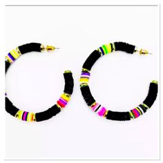 New Gold Plated Over Alloy Allergy Free Nickel Free Hypoallergenic Pet Free Smoke Free Home Trendy Handmade Black Hoop Earrings, Black Hoop Jewelry For Summer, Trendy Small Black Hoop Earrings, Summer Black Hoop Jewelry, Casual Black Earrings For Summer, Black Casual Summer Earrings, Casual Black Summer Earrings, Teardrop Earrings Gold, Hot Pink Earrings