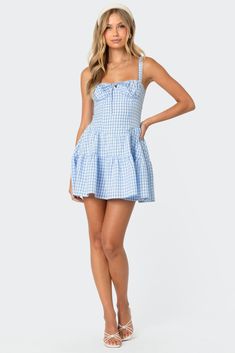 Basil Cupped Gingham Mini Dress – Ediikted Gingham Mini Dress, Blue Gingham Dress, Olive Green Dresses, Cotton Linen Dresses, Crochet Mini Dress, Swimwear Dress, The Grove, Blue Gingham, Beach Picnic