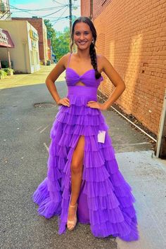 Customized Dress, Purple Ruffle Dress, Tulle Neckline, Ruffle Prom Dress, Ruffles Dress, Senior Prom Dresses, Sequin Prom Dresses, Long Prom Dresses, All Things Purple