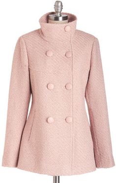 JESSICA SIMPSON OUTERWEAR Stratus Quo Coat in Rose  this coat is just too cute! Pink Peacoat, Holy Chic, Pastel Outfit, Pink Coat, Long Sleeves Coats, 1960s Fashion, Vintage Coat, Pea Coat, Winter Coats Women