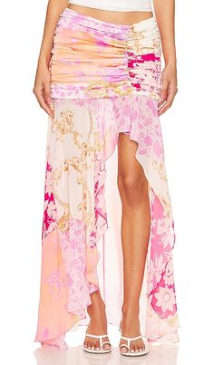 Find MAJORELLE Tatiana Skirt In Medallion In Pink on Editorialist. MAJORELLE Tatiana Skirt in Medallion in Pink. - size S (also in L, M, XL, XS, XXS) MAJORELLE Tatiana Skirt in Medallion in Pink. - size S (also in L, M, XL, XS, XXS) Shell: 100% polyester contrasi:100% polyester Lining 100% polyester . Made in China. Hand wash. Partially lined. Hidden back zipper closure. Lightweight chiffon fabric with gathered waist. Waist to shortest hem measures approx 16 and to longest hem approx 42 in length. MALR-WQ260. ACQ621 S24. Majorelle is a romantic escape driven by a sense of wanderlust and effortless feminine appeal. Based in Los Angeles, the label is girly, flirty, vintage and romantic, perfectly blending elegant dressing for the luxe dreamer who loves to travel the world. Elegant Dressing, Designer Skirts, Travel The World, Skirt Design, Chiffon Fabric, A Romantic, Elegant Dresses, Mid Length, The Label