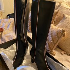 These Are Amazing And Gorgeous And Softest Italian Leather, New With The Box Rodo (Italy) Fur Lined, Knee High Boots That Are Stunning!!! They Do Have 1 (Pic #7) Or 2 Tiny Rubs On Them From Trying On Inside ( Never Left My Inside Home!) But They Are Tiny And Honestly Barely Visible. The Fur Lining Is Incredibly Soft, Warm And Beautiful!! These Are Not Vintage Boots. They Are Brand New And Very On Trend This Year! Retail Price $1100- Can Ship Within 24 Hrs. Box Is Not In Great Shape Due To Being Knee-high Boots With Buckle Closure And Round Toe, Luxury Knee-high Boots With Buckle Closure And Round Toe, Luxury Formal Knee-high Boots With Buckle Closure, Black Knee-high Boots With Buckle Closure And Round Toe, Luxury Leather Knee-high Boots With Buckle Closure, Vintage Boots, High Boots, Knee High Boots, Italian Leather