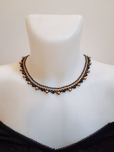 Elegant necklace made from miyuki seed beads.  40 cm length + 10 cm adjustable. Adjustable Gold Beaded Choker Necklace, Gold Beaded Necklace, Gold Bead Necklace, Elegant Necklace, Elegant Necklaces, Beaded Necklaces, Gold Beads, Chain Styles, Black And Gold