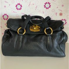 Very Good Condition And No Rub And Tear. Minimal Sign Of Used And Clean Inside And Out. Hardware Still Gold, Comes With The Strap. Size: 9.5 X 5 X 5 Mui Mui, Miu Miu Bag, Black Leather Bag, Black Leather Bags, Miu Miu, Leather Bag, Black Leather, Bag Lady, Leather